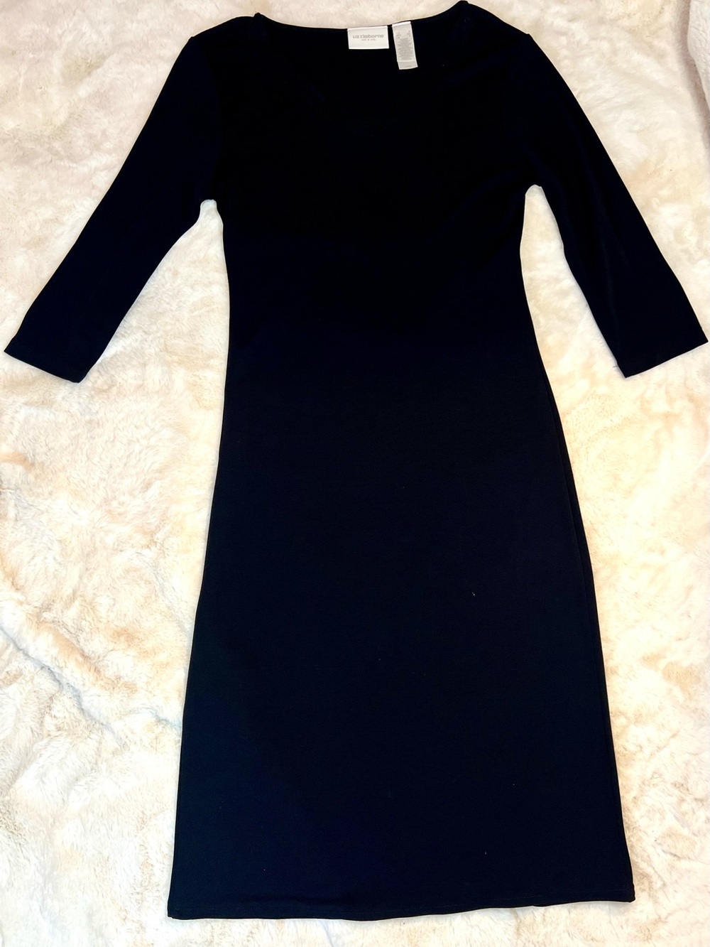 Liz Claiborne Classic Little Black Dress 3/4 Sleeve Knit Sheath